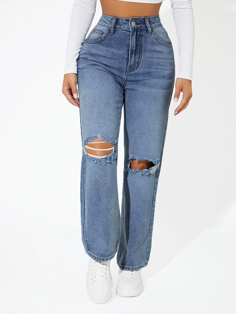 SHEIN PETITE High Waist Ripped Jeans | SHEIN