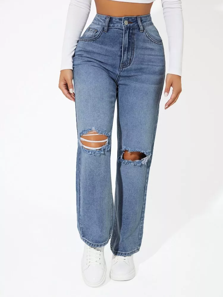 SHEIN PETITE Ripped Mom Fit Jeans