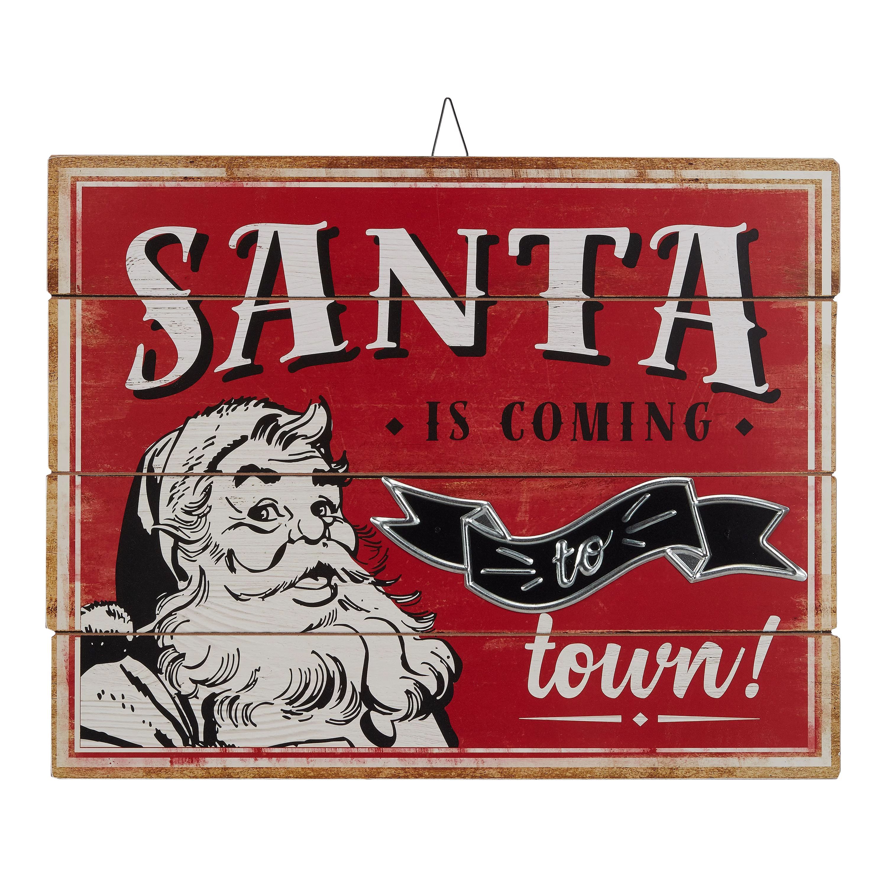 Holiday Time Santa is Coming to Town Hanging Sign Christmas Decoration, 23" x 18" | Walmart (US)