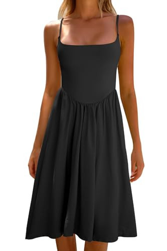 CHYRII Womens Black Dress Fashion Summer 2025 Spaghetti Straps Sleeveless Casual A-Line Midi Dresses Sundress XXL | Amazon (US)