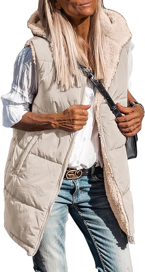 PRETTYGARDEN Womens 2023 Fall Reversible Vests Sleeveless Fleece Jacket Zip Up Hoodie Pockets Lon... | Amazon (US)