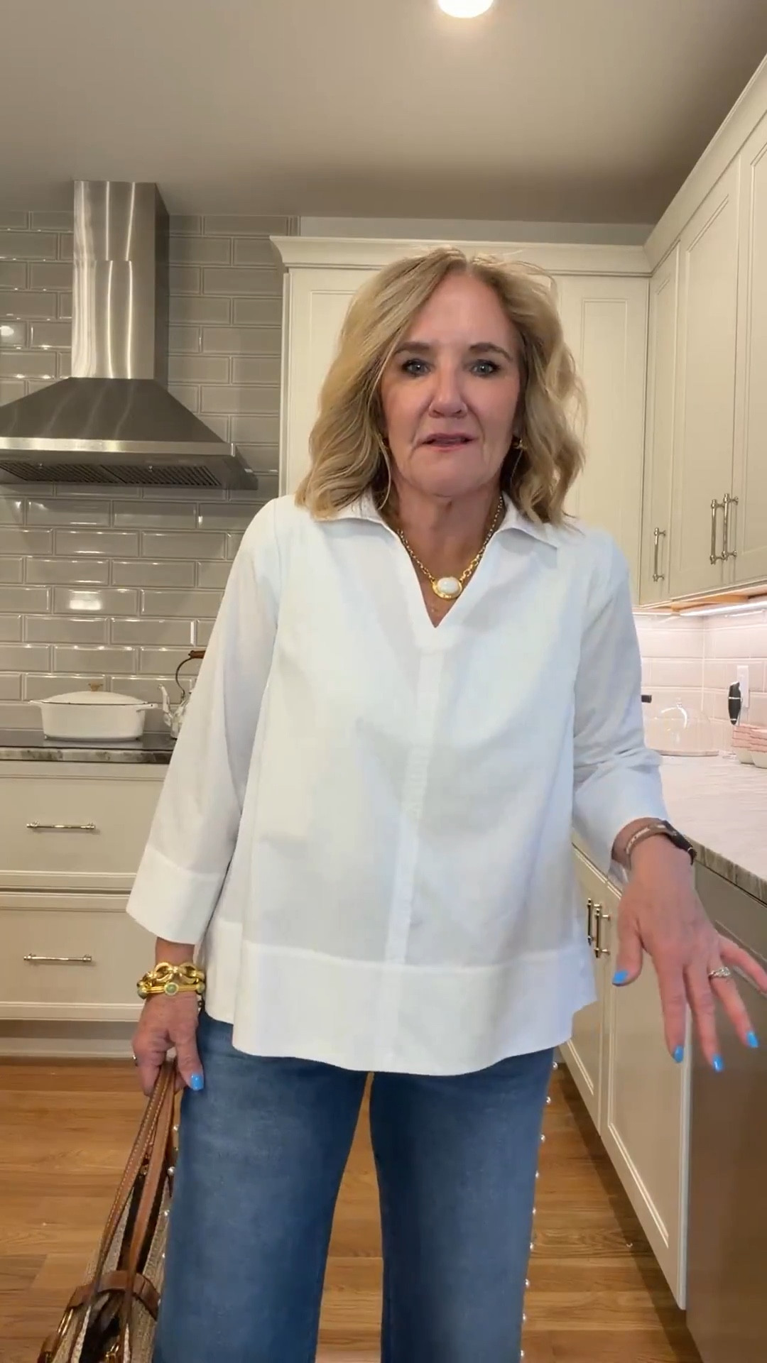  Swing top size medium 
Jeans I sized down to a six 
10% off my bag code NANETTE it’s incredible quality 

 

#LTKPetite #LTKSaleAlert #LTKOver40