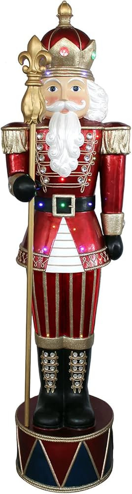 Fraser Hill Farm FFRS065-NC1-RD Indoor/Outdoor Oversized Christmas, 6-Ft. Jeweled Nutcracker Gree... | Amazon (US)