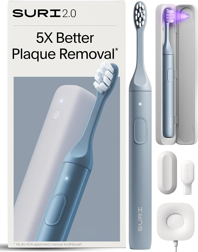 SURI 2.0 NEW Sonic Electric Toothbrush with Pressure Sensor & UV-Cleaning Travel Case |1 month+ B... | Amazon (UK)