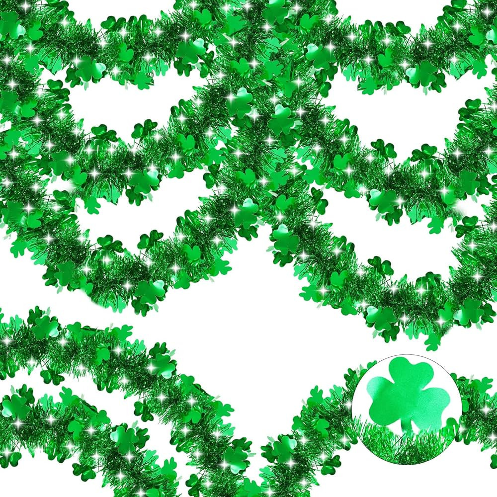 33 FT St Patricks Day Tinsel Garland St Patricks Day Decorations Shamrock Garland Clover Green Tw... | Amazon (US)