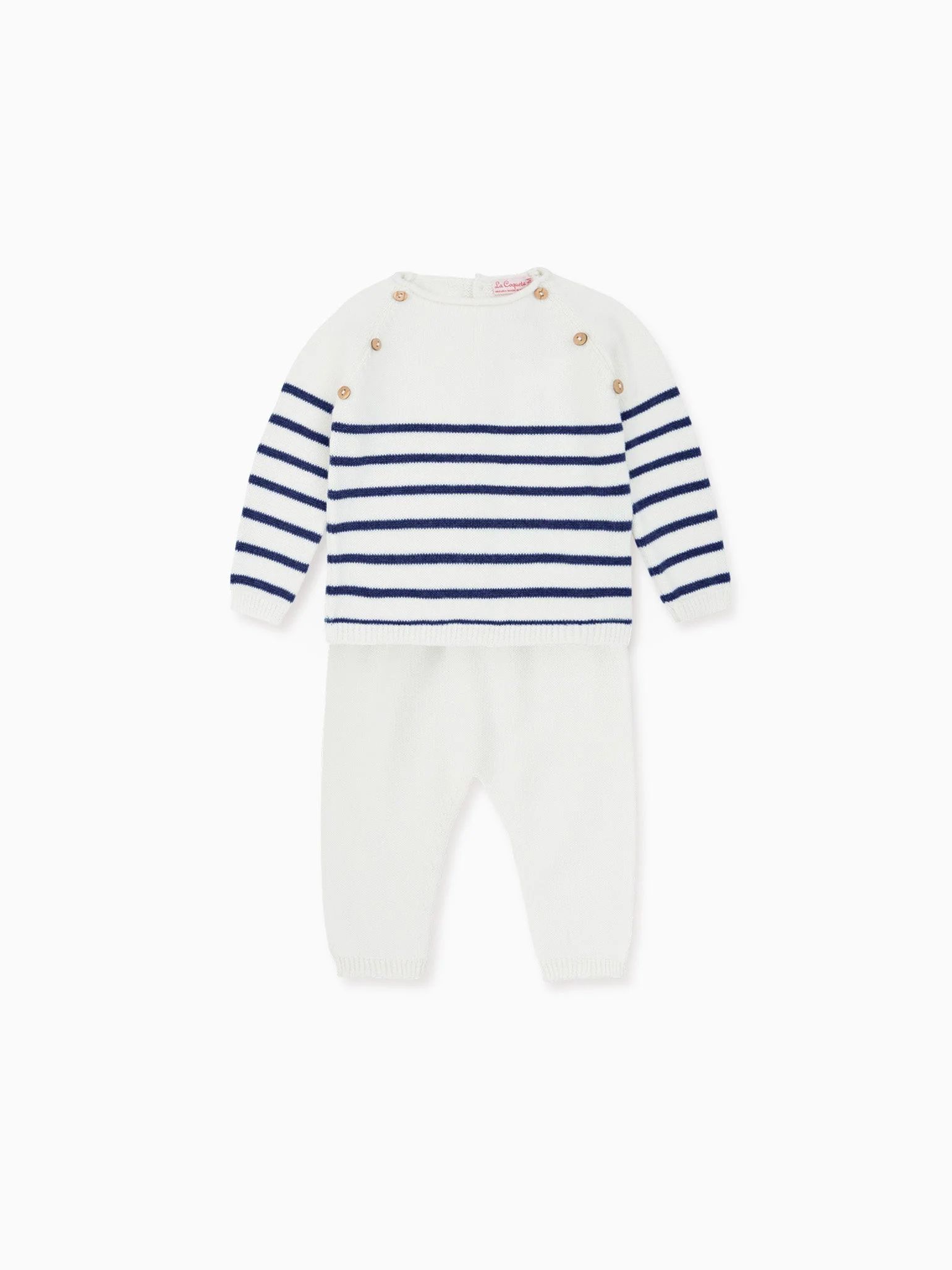 Blue Stripe Monda Cotton Baby Knitted Set | La Coqueta (US)