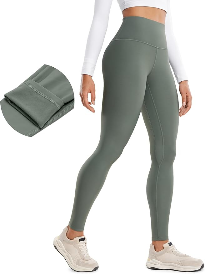 CRZ YOGA Fleece Lined Leggings 28'' - Thermal Casual Lounge Workout Yoga Womens Full Length Pants... | Amazon (US)
