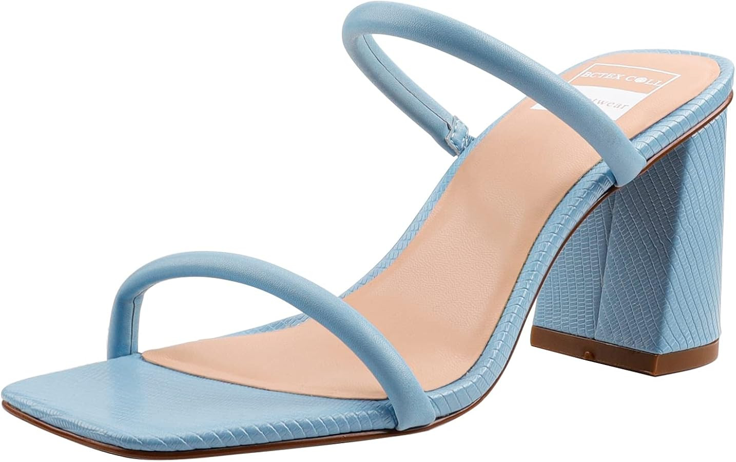 BCTEX COLL Women's High Heeled Sandal Two Strap Square Toe Slip on High-heeled Sandal High Heel S... | Amazon (US)