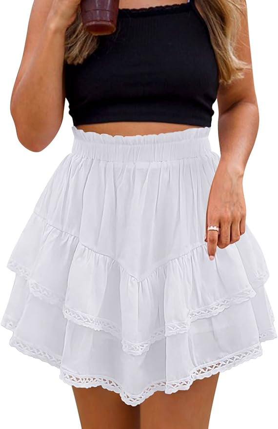 Kikula Women's Skirts Summer Layered Ruffle High Waist Skorts Mini Skirt | Amazon (US)