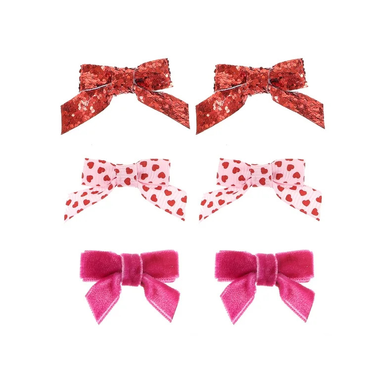 Way to Celebrate Valentine's Day Multicolor Bows Clips, 6 Pieces | Walmart (US)