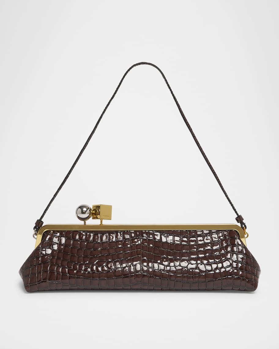 Jacquemus La Pochette Salon Patent Croc-Embossed Shoulder Bag | Neiman Marcus