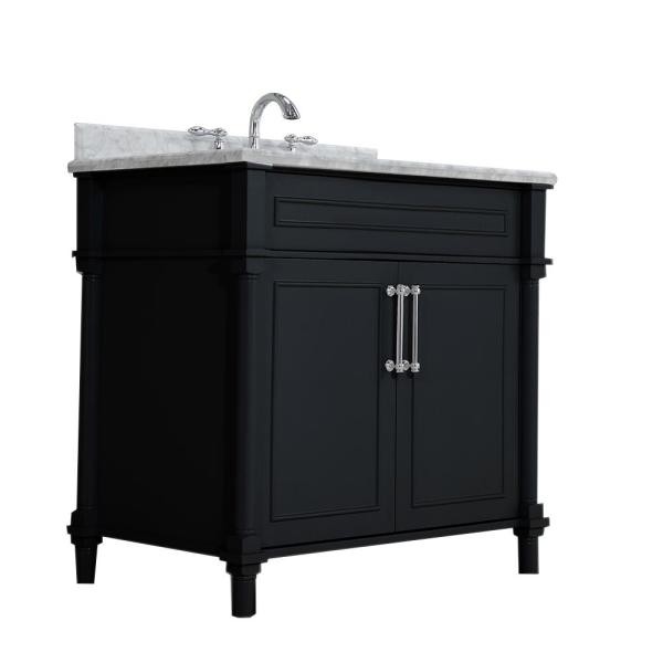 Home Decorators Collection Aberdeen 36 in. W x 22 in. D Vanity in Black with Marble Top in White wit | The Home Depot