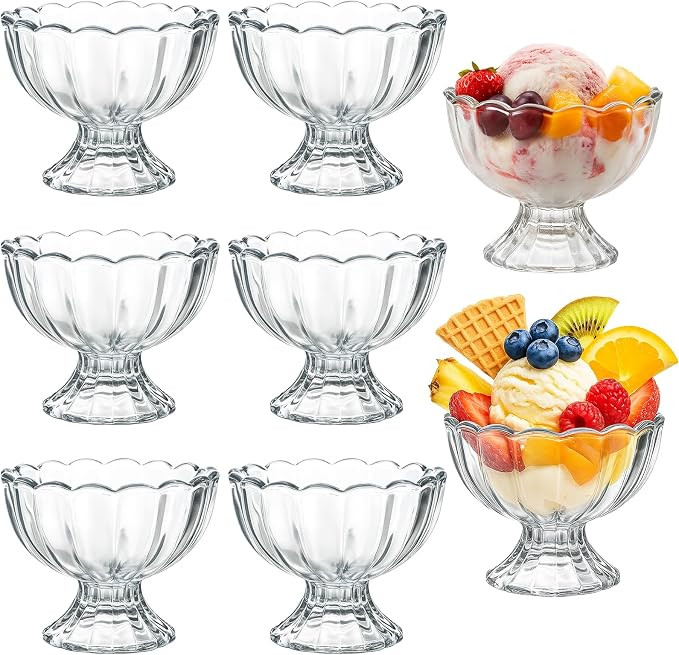 Ysglory 6 Sets Glass Ice Cream Bowl 5oz Dessert Cups | Amazon (US)