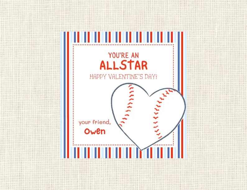 Valentine Class Tags or Stickers, Baseball, Watercolor, Printed / Set of 25 | Etsy (US)