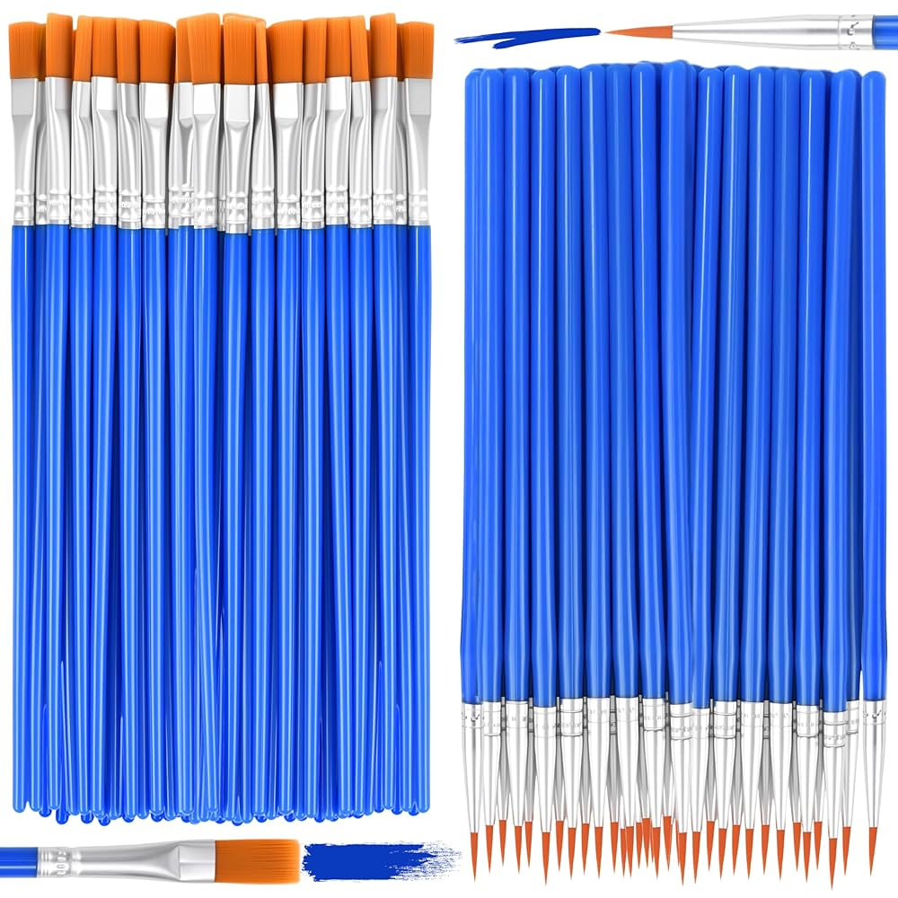 36 Pcs Paint Brushes Bulk, Flat and Tip Round Acrylic Paint Brushes, Nylon Hair Artist Brush for ... | Amazon (US)