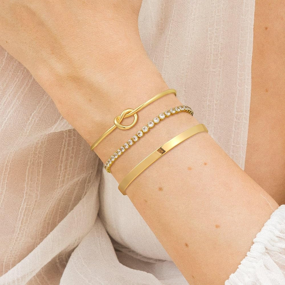 Foxgirl Gold Layered Bracelets for Women Trendy 3Pcs 14K Gold Plated/Silver Bracelet Sets Dainty ... | Amazon (US)