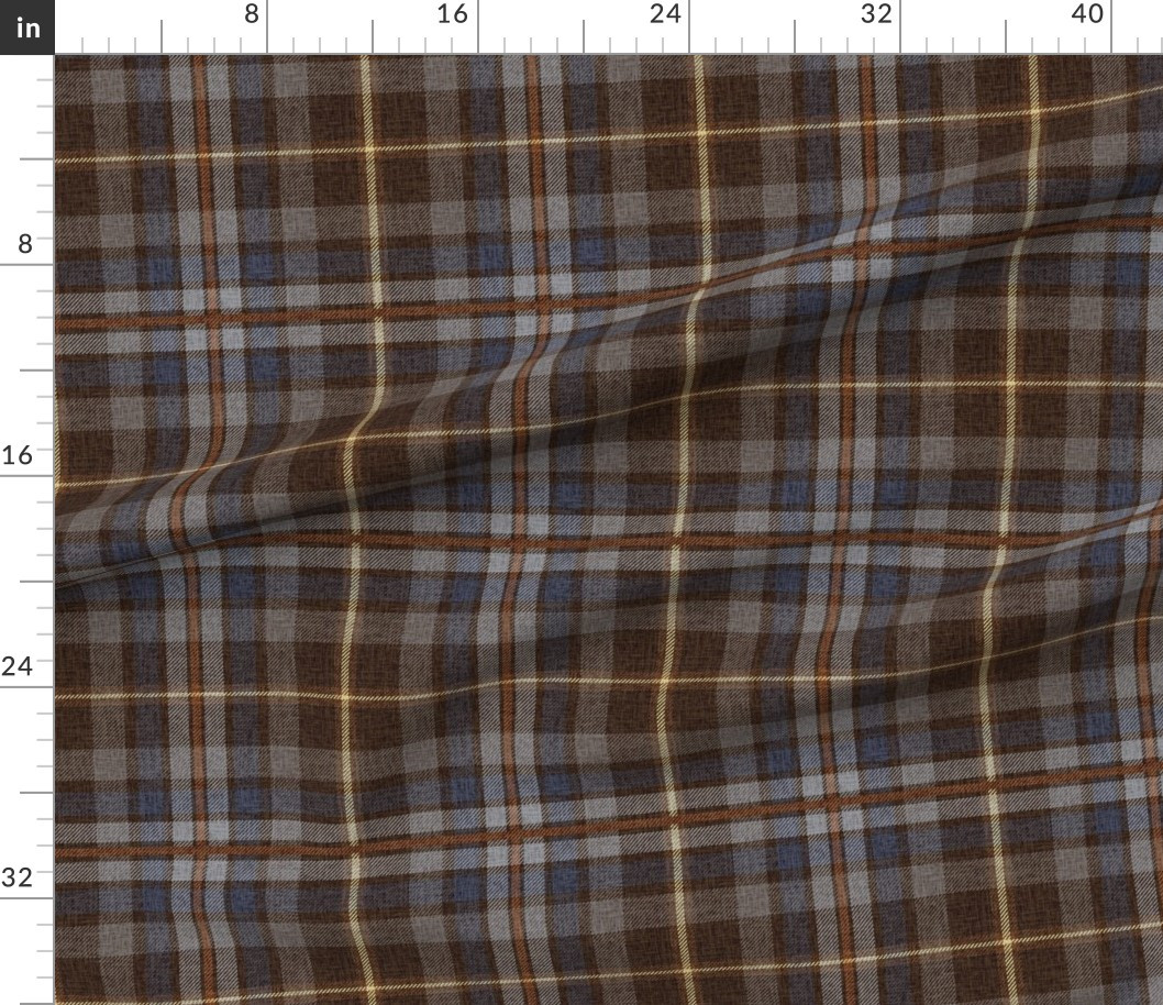 Fabric in Rustic Tartan Warm Brown & Soft Blue Plaid (M) Autumn Cabin Textured Check | Spoonflower