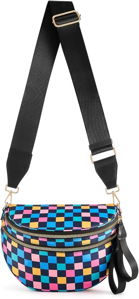 Black and White Checkered Crossbody Bag Bum Bag for Women,Spacious Checkered Purse Fanny Packs Be... | Amazon (US)