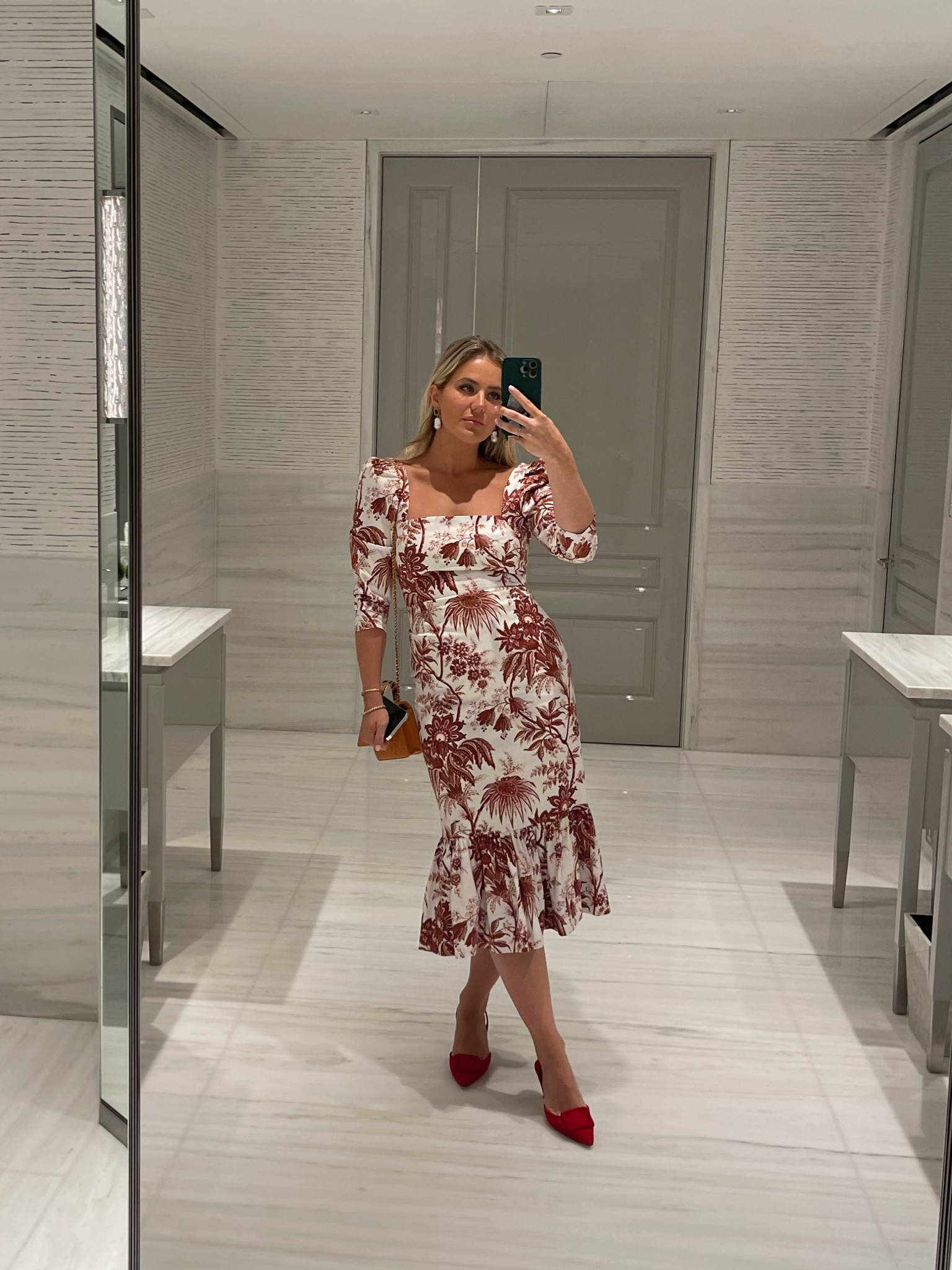 Floral dress, Toile de Jouy, florals, transitional style, mirror selfie, red and white outfit, evening outfit, Reformation, similar dresses tagged 

#LTKstyletip #LTKeurope #LTKSeasonal