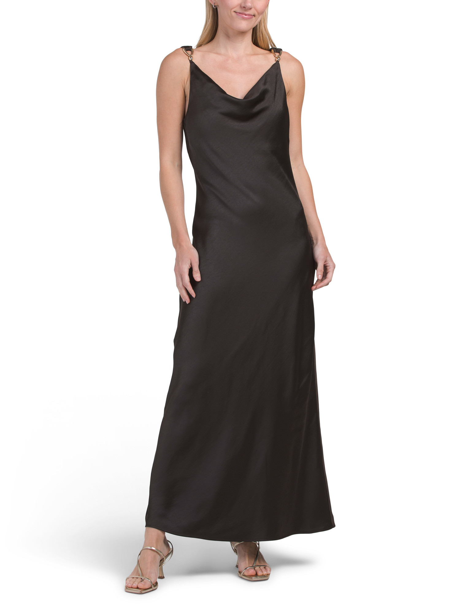 Sleeveless Cowl Neck Pull Over Crinkle Satin Midi Dress | TJ Maxx