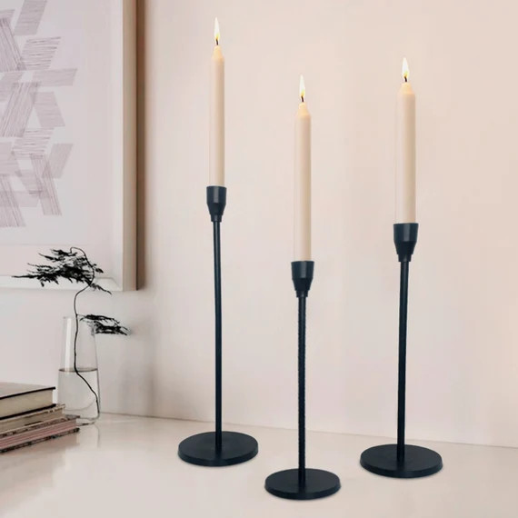 Black Candlestick Holder Set, Aluminum Decorative Candle Stand, Set of 3 Handmade Candle Holder F... | Etsy (US)
