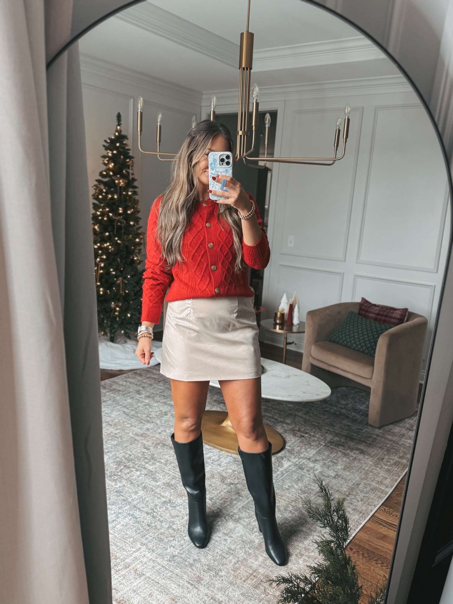 The cutest holiday outfit idea from Target! I love this beautiful red cable knit cardigan paired with a sequin mini skirt. All fit true to size I have a medium in the sweater and size 10 in the skirt! 
M

#LTKParties #LTKHoliday #LTKStyleTip