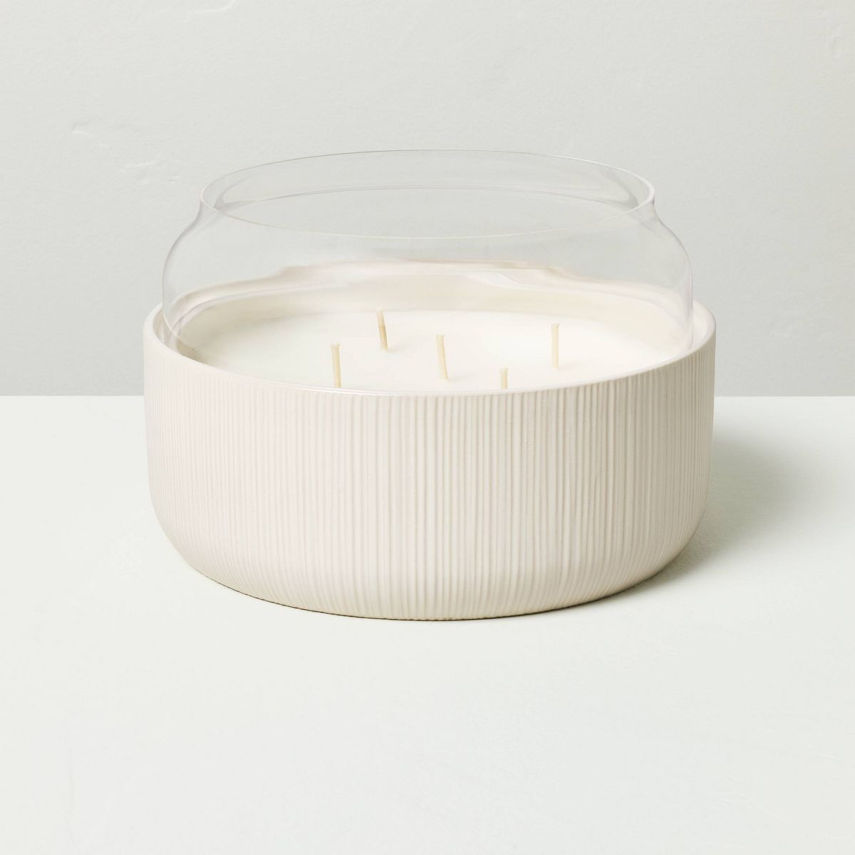 5-Wick Micro-Fluted Ceramic Citronella Jar Candle with Glass Windguard Cream 26oz - Hearth & Hand... | Target