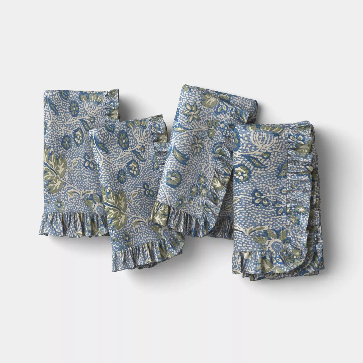 4pk Cotton Ruffle Vintage Floral Napkins Blue - Threshold\u2122 | Target