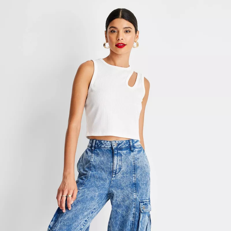 Women's Ribbed Cut Out Crop Tank Top - Future Collective™ with Kahlana Barfield Brown | Target