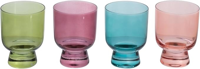 Creative Co-Op Hand Blown Footed Drinking Glasses, 6 Ounces, 4 Assorted Colors Glassware, Multi | Amazon (US)