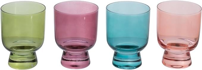 Creative Co-Op Hand Blown Footed Drinking Glasses, 6 Ounces, 4 Assorted Colors Glassware, Multi | Amazon (US)