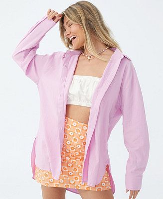 COTTON ON Women's Sunny Oversized Long Sleeve Shirt & Reviews - Tops - Juniors - Macy's | Macys (US)