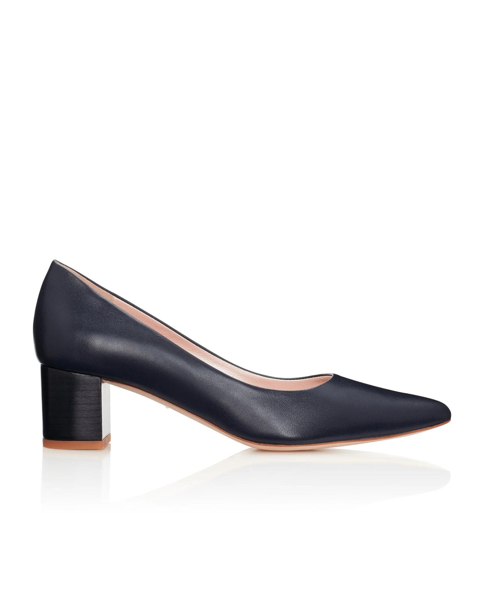 Josie Navy Leather
			Low Block Heel | Emmy London