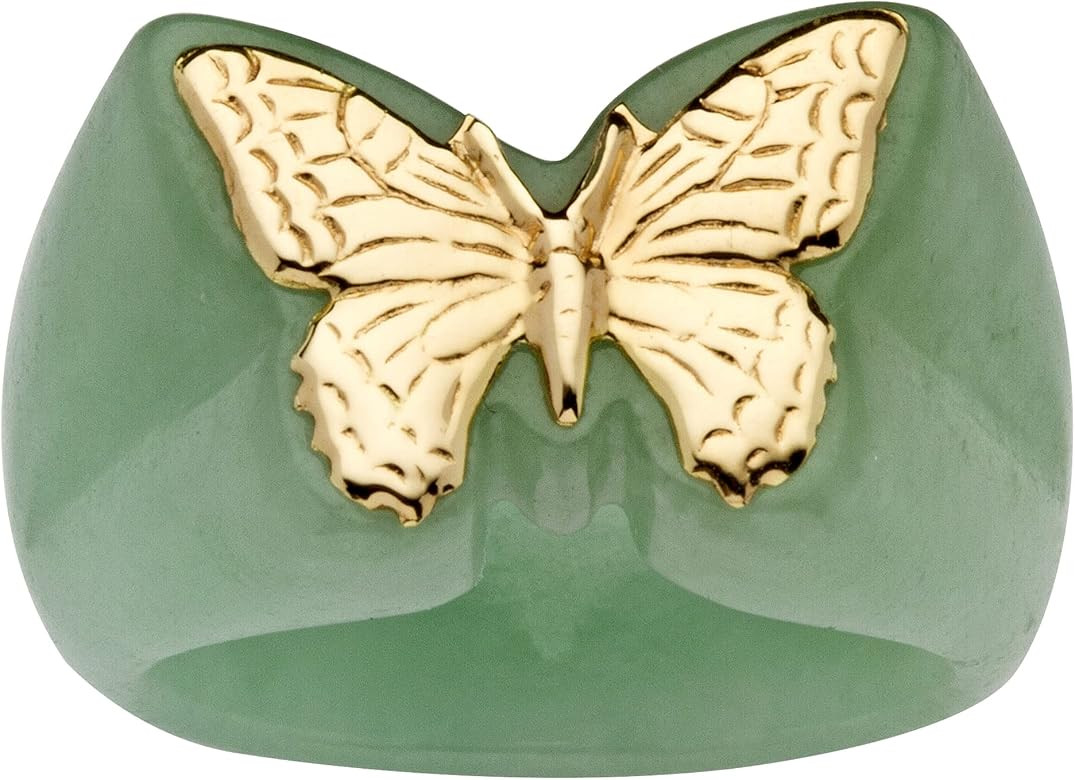 PalmBeach 10K Solid Yellow Gold Genuine Black or 14K Sold Yellow Gold Genuine Green Jade Butterfl... | Amazon (US)