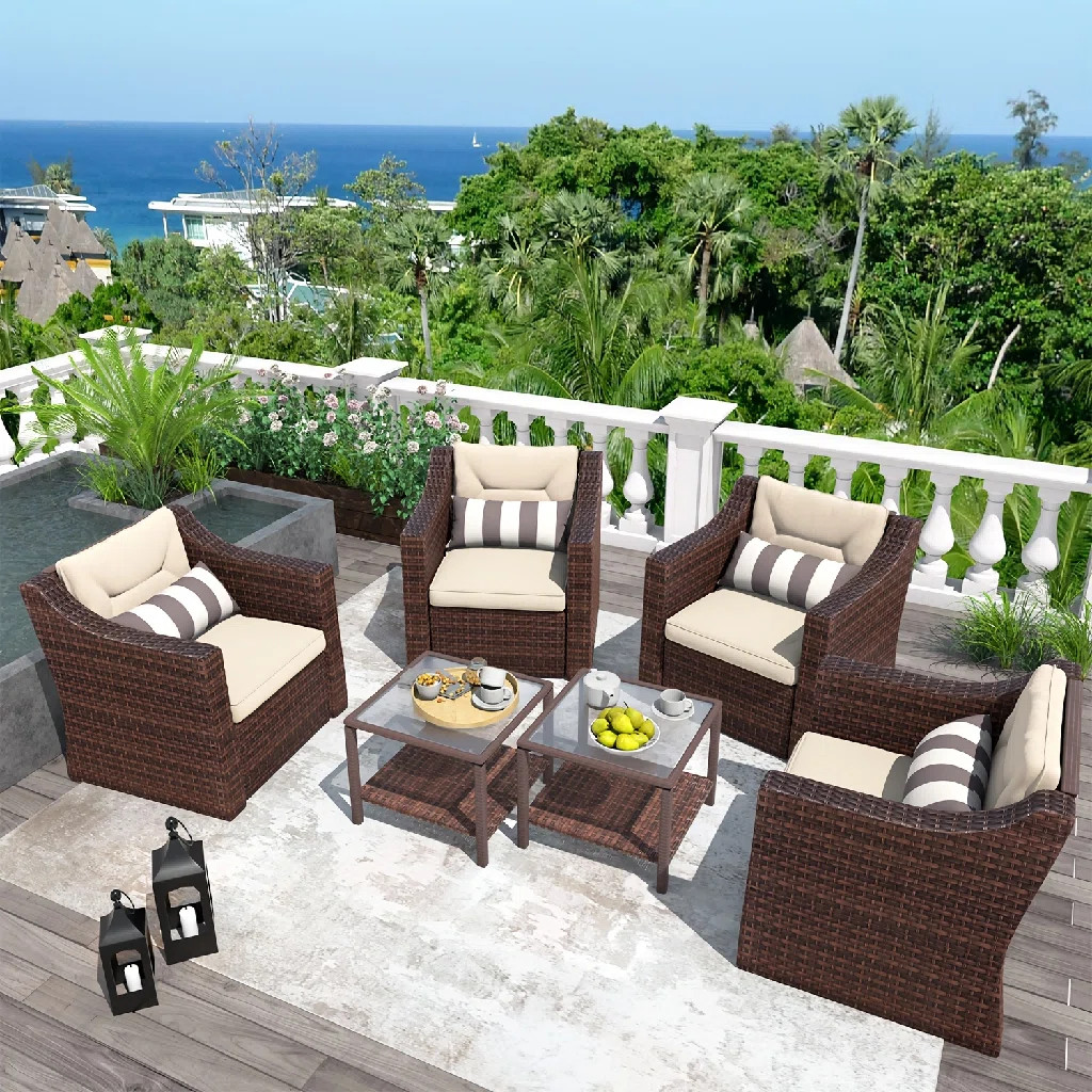 Outdoor Patio Furniture Set, 6 Piece Patio Conversation Set Outdoor Furniture Set, 4 Rattan Loung... | Wayfair North America