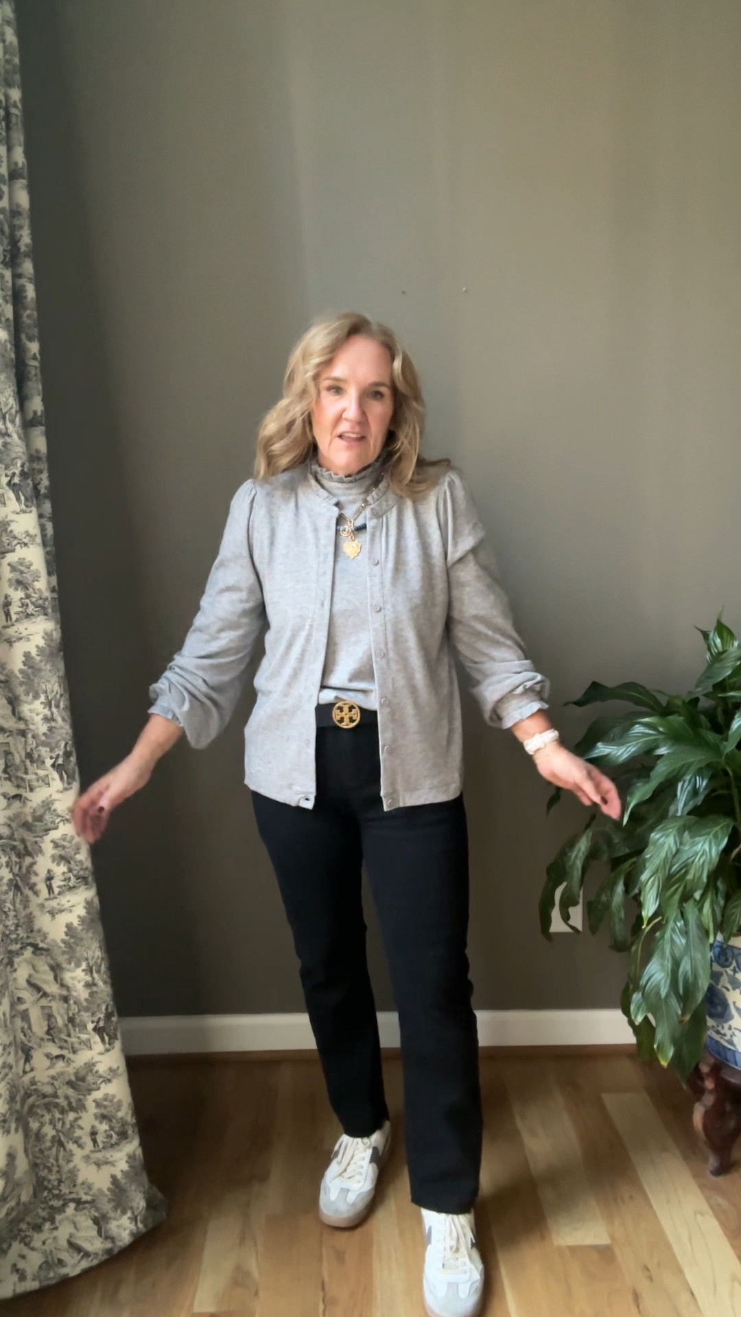 Relaxed casual but polished. Tops size medium. 

Jeans size 29/8. They’re stretchy and soft. Love them. And if you don’t love leggings, these would be the perfect substitute. 

10% off code at Gibson look NANETTE10

Beaded Necklace 20% off code NANETTE20
Yes sneakers are super comfy. Tts. 

Black jeans fall outfit teacher outfits business casual grey cardigan 

#LTKOver40 #LTKFindsUnder100 #LTKMidsize