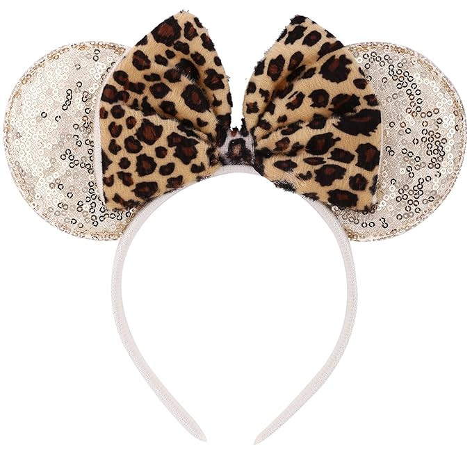 MONGSILER Decoration Mouse Ear Shape Ear Bow Headband,Party For Girls&Women (Leopard) | Amazon (US)