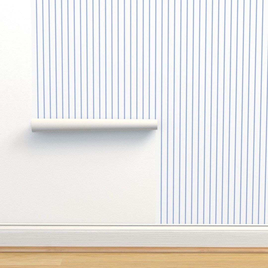 Nautical Stripe Wallpaper - Narrow Retro Stripe By Littlebettymakes - Sky Blue White Removable Se... | Etsy (US)