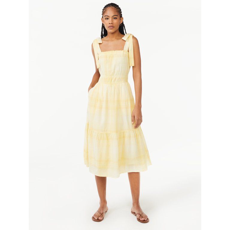 Free Assembly Women's Midi Sundress with Tie Shoulder Straps | Walmart (US)