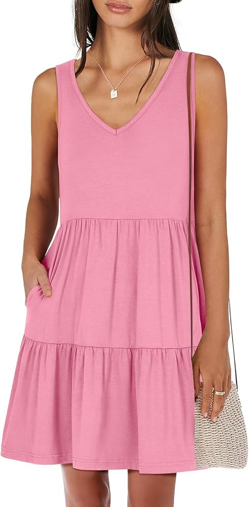 ANRABESS Womens Summer Casual Tank Dress Sleeveless V Neck T Shirt Sundress Flowy Tiered Swing Mi... | Amazon (US)