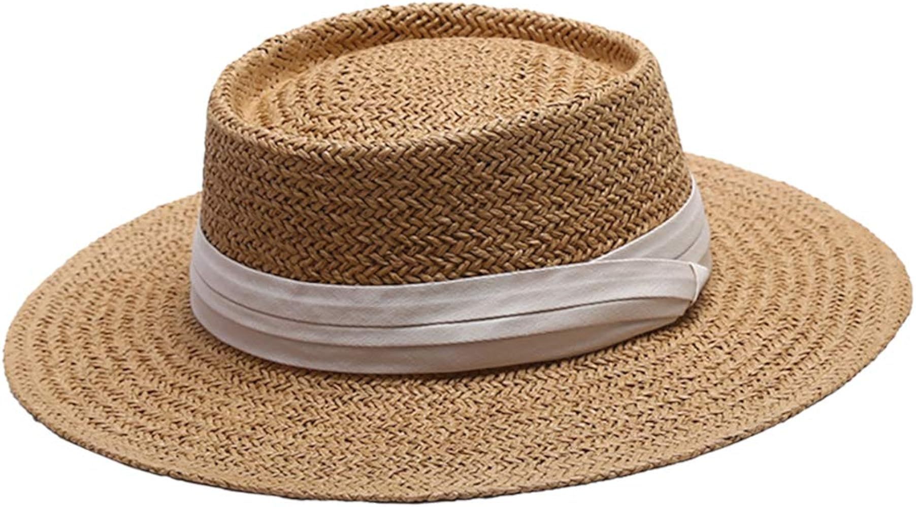 Wide Brim Sun Hat Summer Straw Boater Hat for Women | Amazon (US)