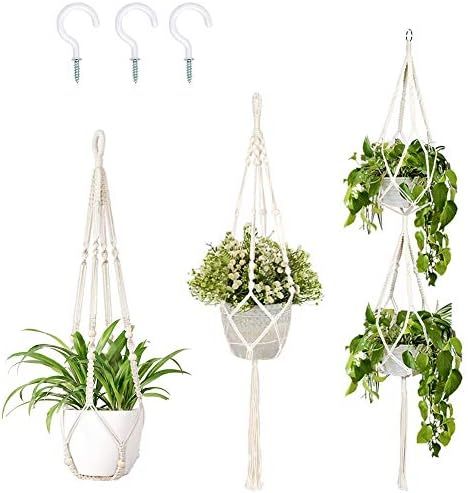 OurWarm 3 Pack Macrame Plant Hanger Indoor Outdoor Hanging Plant Holder with 3pcs Hooks, Handmade... | Amazon (US)