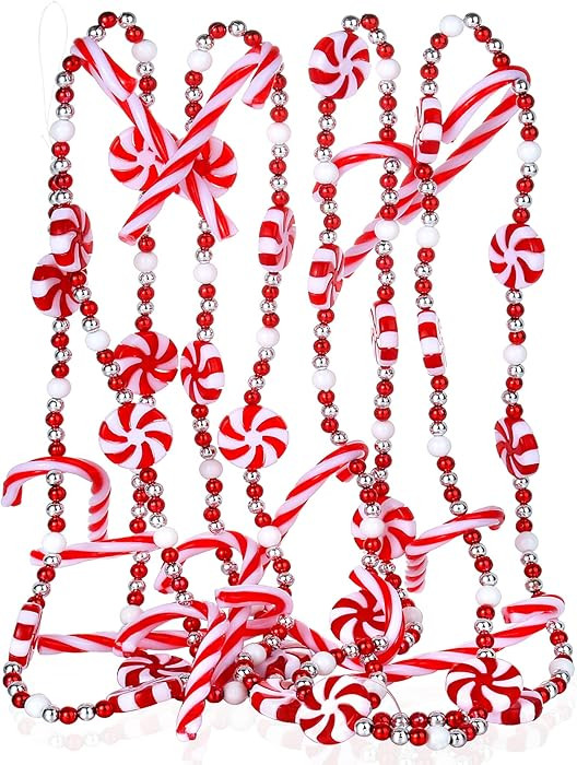9ft Candy Cane Christmas Garland - Plastic Candy Bead Ornament for Tree, Fireplace & Wreath Decor... | Amazon (US)