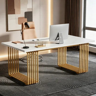 70.9" Executive Desk, Modern Office Computer Desk Conference Table In White & Gold | Wayfair North America
