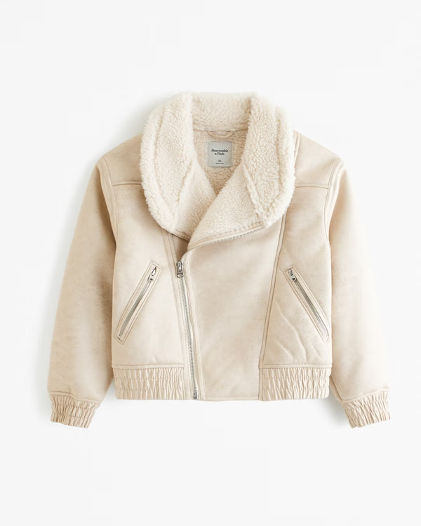 Women's Vegan Suede Sherpa-Lined Bomber Jacket | Women's Clearance | Abercrombie.com | Abercrombie & Fitch (US)