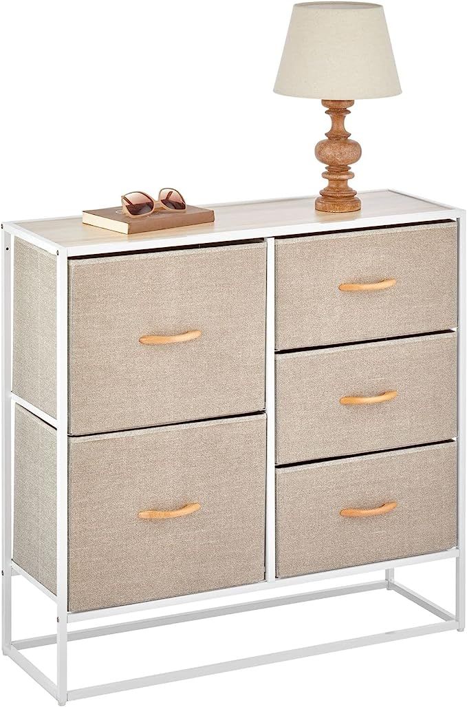 mDesign Tall Modern 5-Drawer Dresser Storage Chest - Sturdy Steel Frame, Wood Top, Easy Pull Fabr... | Amazon (US)