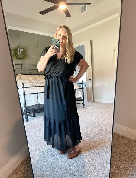 Church OOTD. Love this midi sheer wrap dress for fall, especially when paired with my Madewell dupe slides. 

Linked my outfit and similar items below— from Target and Amazon. Dress has a coupon making it $42 right now. I had picked it up for a Fall wedding, making it a great guest or party dress!

Outfit TTS and my stature and sizing is in my profile for reference. 

#LTKshoecrush #LTKstyletip #LTKmidsize