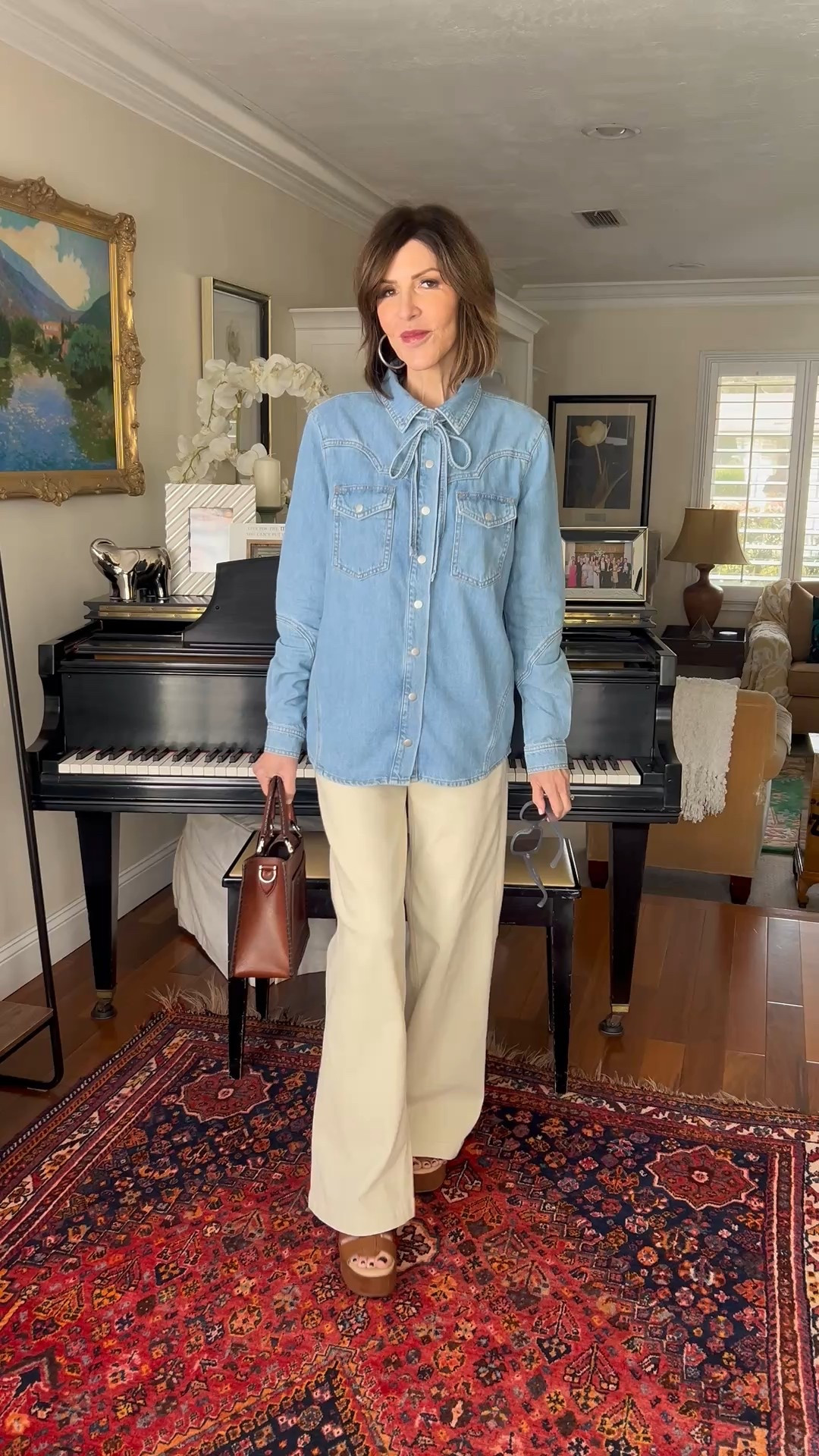 denim button down, khaki wide leg pants, over 50 outfits, spring outfit 

#LTKootd #LTKSeasonal #LTKOver40