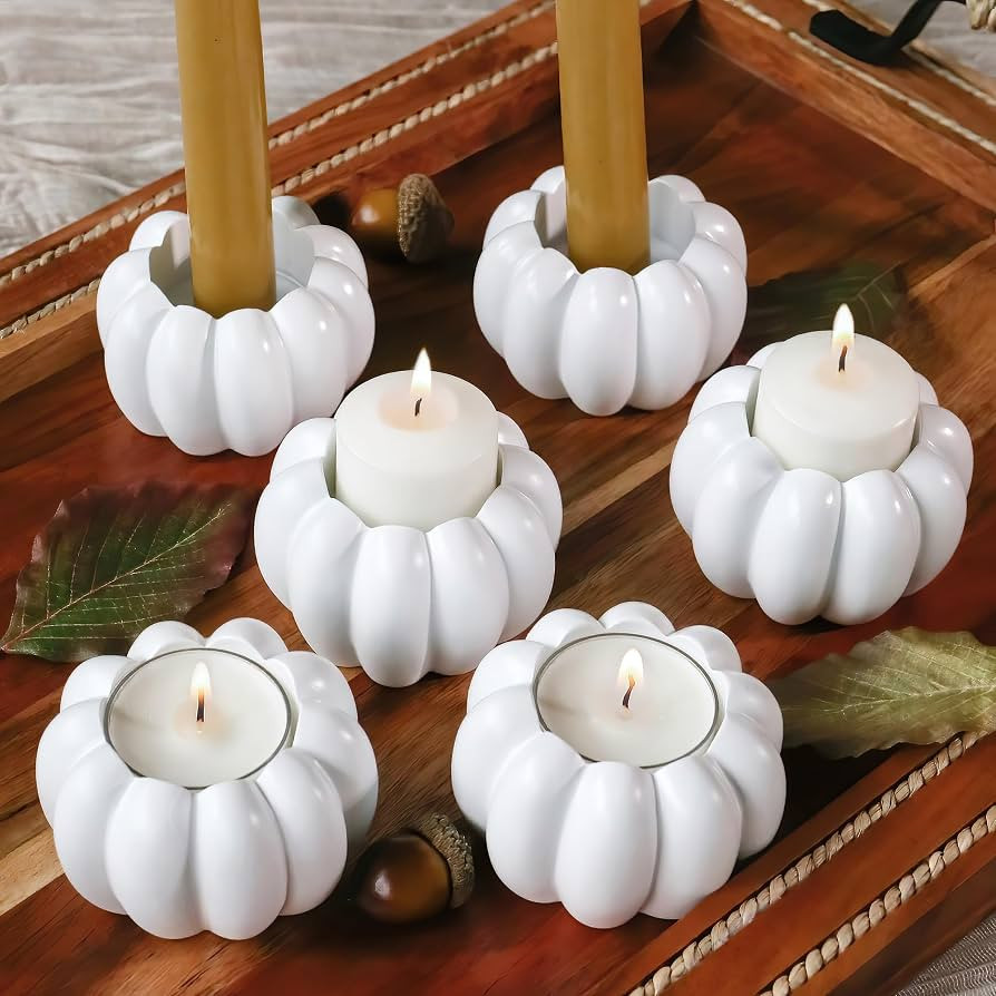Kate Aspen 2-in-1 White Pumpkin Candlestick Holders, Taper Candle, Tealight & Votive Candle Holde... | Amazon (US)