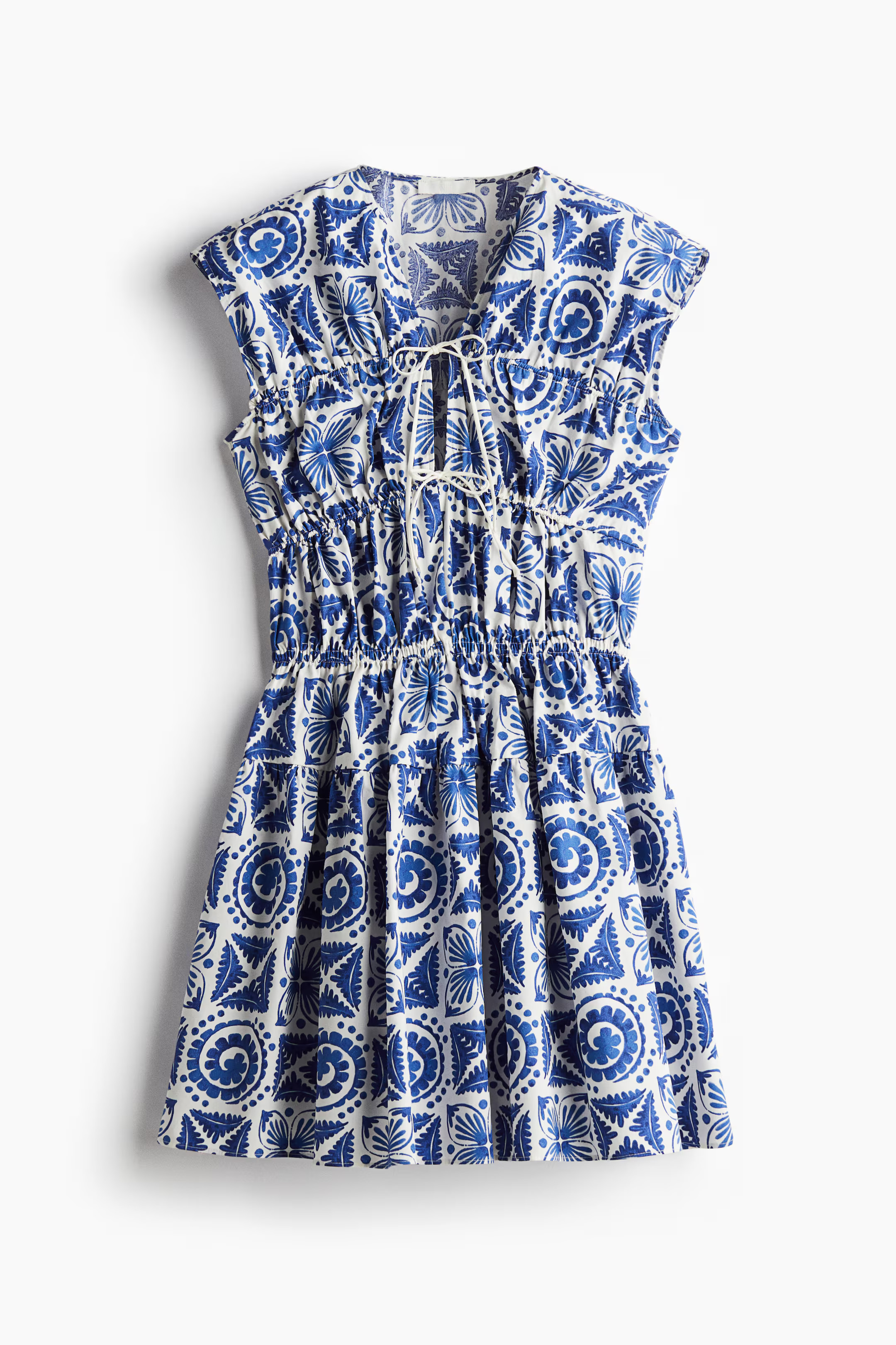 Drawstring-Detail Poplin Dress - White/blue patterned - Ladies | H&M US | H&M (US + CA)